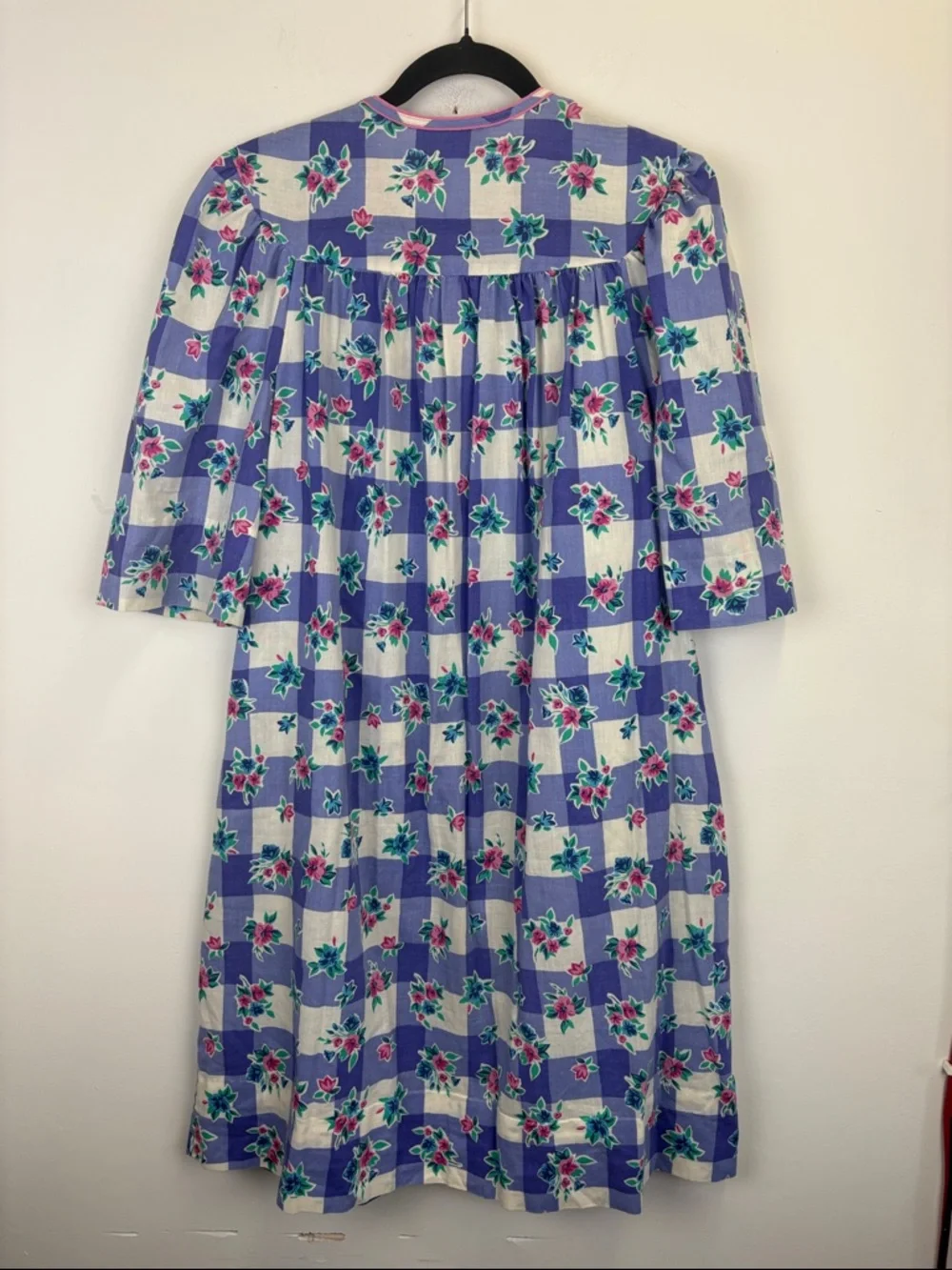 Vintage Models Coat Floral Gingham House Dress Cottagecore Smock Pockets Sz 14 - Picture 7 of 9